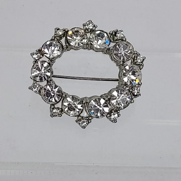 Vintage Round Rhinestone Brooch - Picture 1 of 6